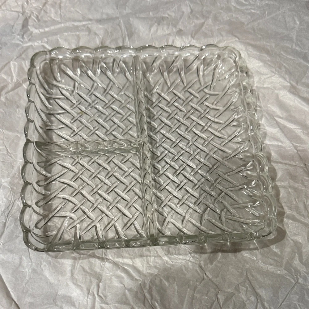 Clear Glass Vanity Tray with Woven Design